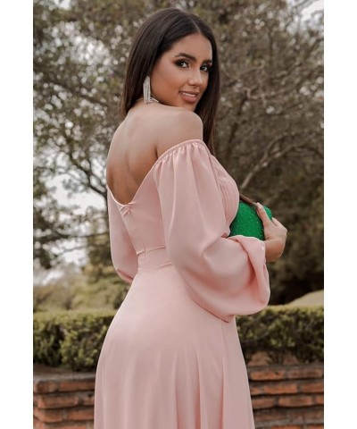 Long Sleeve Bridesmaid Dress for Women 2024 Off The Shoulder Chiffon Formal Party Evening Prom Dress with Slit Champagne $24....