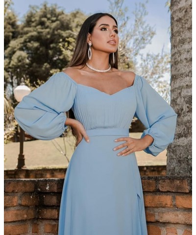 Long Sleeve Bridesmaid Dress for Women 2024 Off The Shoulder Chiffon Formal Party Evening Prom Dress with Slit Champagne $24....