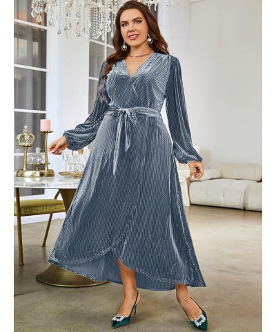 Women's Boho V Neck Ruffle Floral Wrap Maxi Dress Plus Size-Velvet-Long Sleeve Z-velvet Plus-long Sleeve Light Blue(faux Wrap...