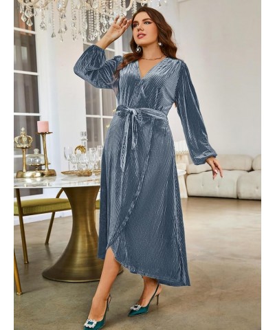 Women's Boho V Neck Ruffle Floral Wrap Maxi Dress Plus Size-Velvet-Long Sleeve Z-velvet Plus-long Sleeve Light Blue(faux Wrap...