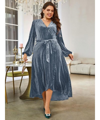 Women's Boho V Neck Ruffle Floral Wrap Maxi Dress Plus Size-Velvet-Long Sleeve Z-velvet Plus-long Sleeve Light Blue(faux Wrap...