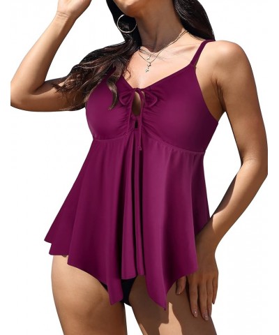 Womens Tankini Tops V Neck Bathing Suit Flowy Keyhole Swimwear Swimsuit Top Only No Bottom Fuchsia $15.64 Swimsuits