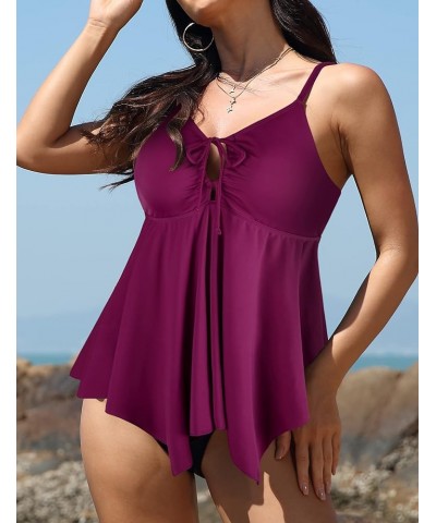 Womens Tankini Tops V Neck Bathing Suit Flowy Keyhole Swimwear Swimsuit Top Only No Bottom Fuchsia $15.64 Swimsuits