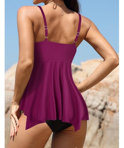 Womens Tankini Tops V Neck Bathing Suit Flowy Keyhole Swimwear Swimsuit Top Only No Bottom Fuchsia $15.64 Swimsuits