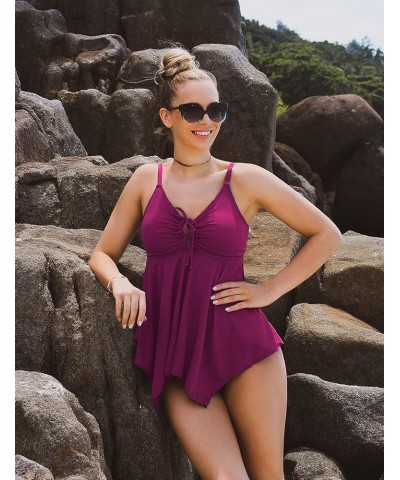 Womens Tankini Tops V Neck Bathing Suit Flowy Keyhole Swimwear Swimsuit Top Only No Bottom Fuchsia $15.64 Swimsuits