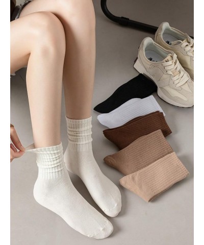 Women's 5 Pairs Graphic Letter Print Athletic Running Mid Calf Crew Socks Brown Multi $11.39 Activewear