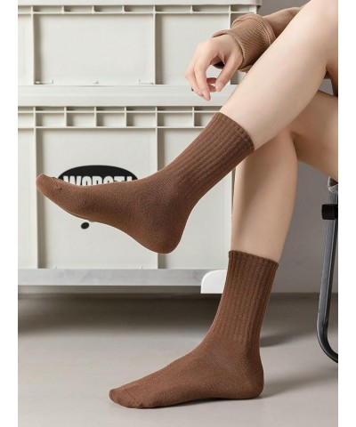 Women's 5 Pairs Graphic Letter Print Athletic Running Mid Calf Crew Socks Brown Multi $11.39 Activewear