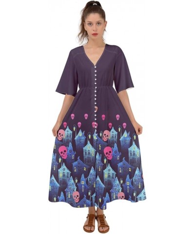 Womens Grunge Skull Roses Floral Kimono Sleeve Boho Dress Dark Slate Blue $17.97 Dresses