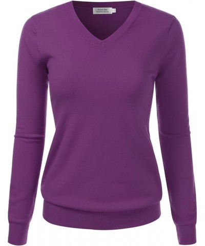 Women's V-Neck Long Sleeve Pullover Premium Soft Knitted Sweater (S-XXL) Grape $18.59 Sweaters