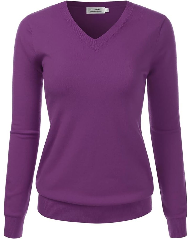 Women's V-Neck Long Sleeve Pullover Premium Soft Knitted Sweater (S-XXL) Grape $18.59 Sweaters