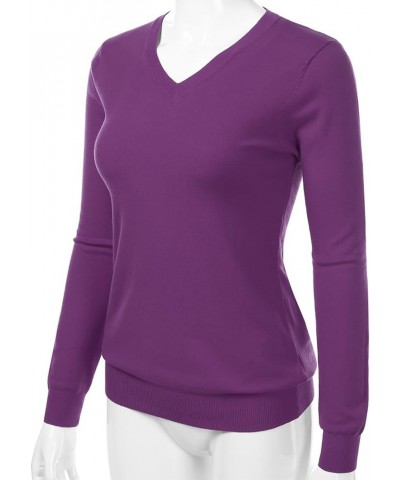 Women's V-Neck Long Sleeve Pullover Premium Soft Knitted Sweater (S-XXL) Grape $18.59 Sweaters