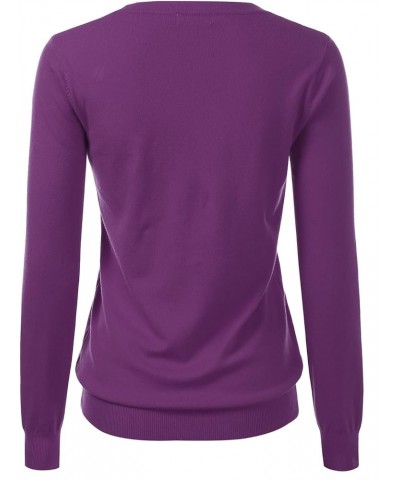 Women's V-Neck Long Sleeve Pullover Premium Soft Knitted Sweater (S-XXL) Grape $18.59 Sweaters