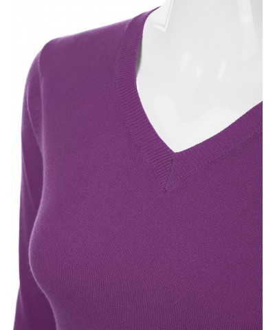 Women's V-Neck Long Sleeve Pullover Premium Soft Knitted Sweater (S-XXL) Grape $18.59 Sweaters