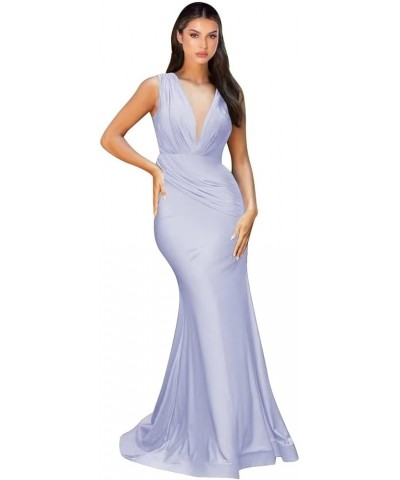 Satin Bridesmaid Dresses Mermaid V Neck Formal Dresses Ruched Wedding Evening Gowns Lavender $34.83 Dresses