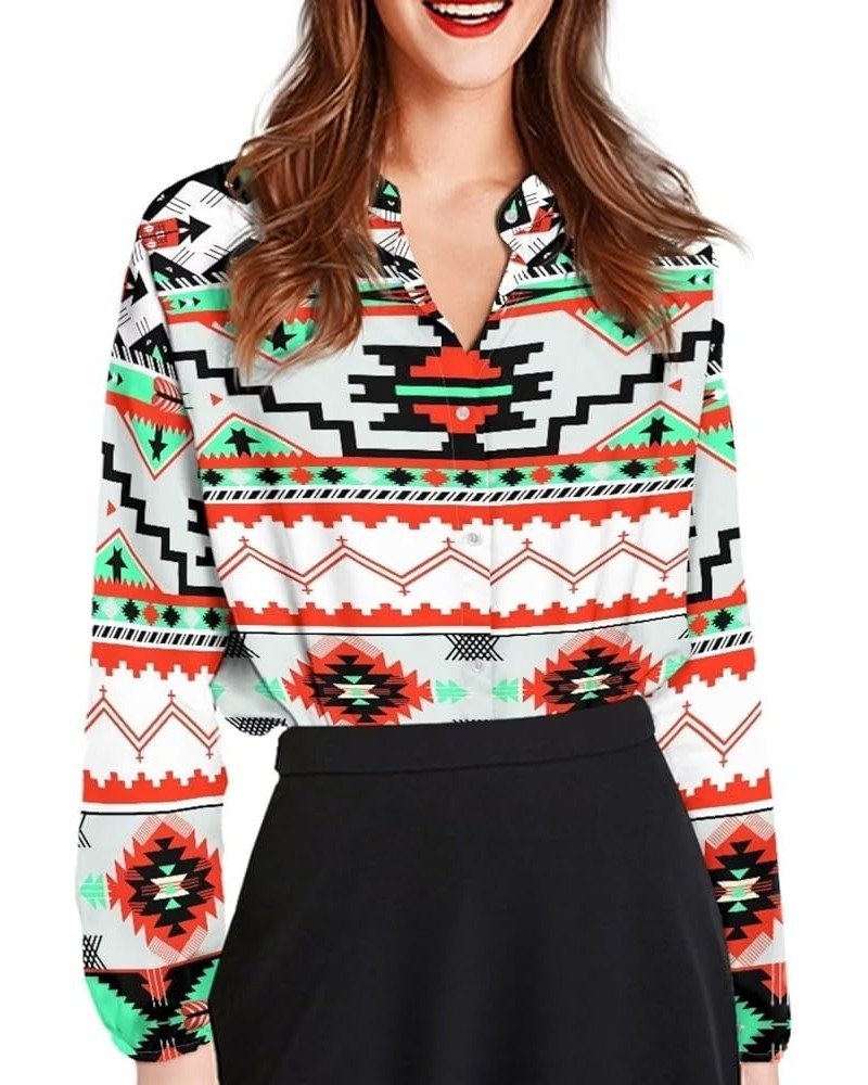 Button Up Shirt Women Casual Long Sleeve Button Dowen Blouse Tunic Tops Plus Size S-5XL Aztec Style $15.05 Blouses