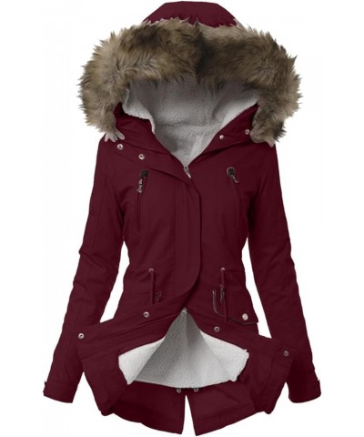 Womens Winter Warm Hooded Plush Lining Outwear Thicken Hoodie Jacket Plus Size Zipper Button Outdoor Cotton Coat Wine $34.67 ...