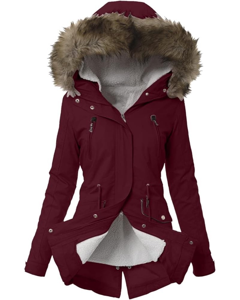 Womens Winter Warm Hooded Plush Lining Outwear Thicken Hoodie Jacket Plus Size Zipper Button Outdoor Cotton Coat Wine $34.67 ...