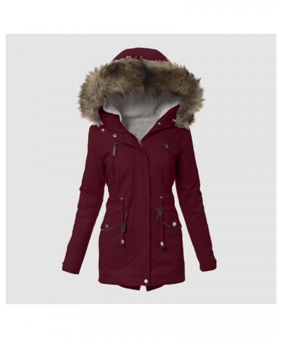 Womens Winter Warm Hooded Plush Lining Outwear Thicken Hoodie Jacket Plus Size Zipper Button Outdoor Cotton Coat Wine $34.67 ...