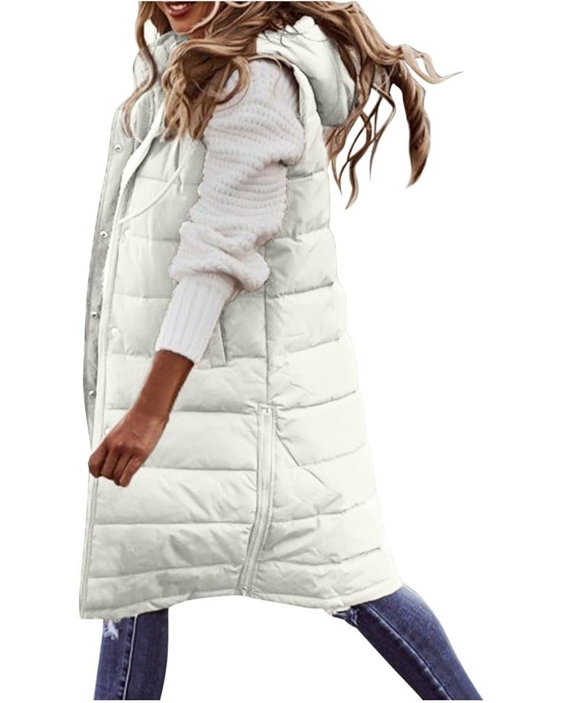 Women's Long Down Jacket Sleeveless Hooded Jacket Winter Warm Plus Size Slim Zipper Coats Outdoor Quilted Vest 3X-Large White...