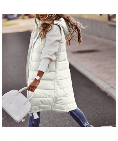 Women's Long Down Jacket Sleeveless Hooded Jacket Winter Warm Plus Size Slim Zipper Coats Outdoor Quilted Vest 3X-Large White...