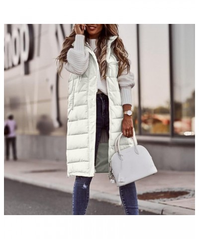 Women's Long Down Jacket Sleeveless Hooded Jacket Winter Warm Plus Size Slim Zipper Coats Outdoor Quilted Vest 3X-Large White...