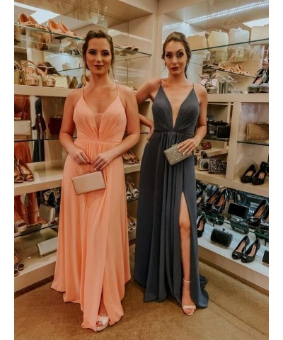 Women's V-Neck Bridesmaid Dresses for Women Long Simple A-Line Formal Dresses with Slit Cf078 Burnt Orange $20.50 Dresses