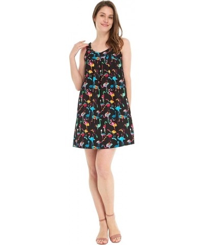 Women's Round Neck Shift Dress in Orchid Paradise Navy Flamingo Party Black + Hat $24.50 Dresses