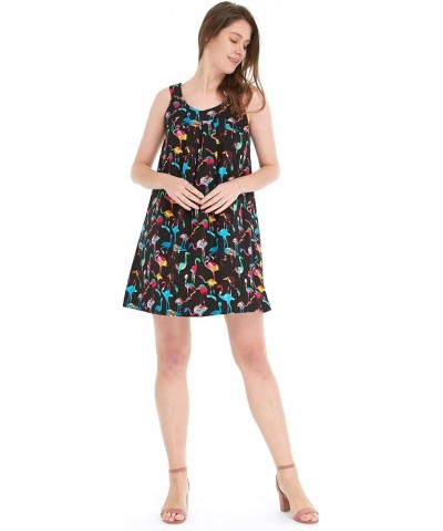 Women's Round Neck Shift Dress in Orchid Paradise Navy Flamingo Party Black + Hat $24.50 Dresses