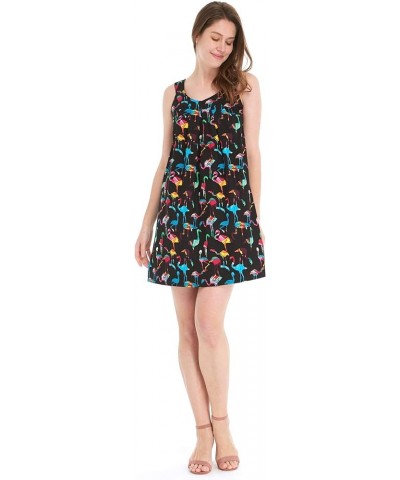 Women's Round Neck Shift Dress in Orchid Paradise Navy Flamingo Party Black + Hat $24.50 Dresses