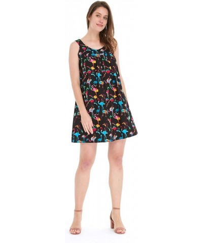 Women's Round Neck Shift Dress in Orchid Paradise Navy Flamingo Party Black + Hat $24.50 Dresses