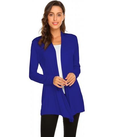 Womens Casual Lightweight Long Sleeve Cardigan Soft Drape Open Front Fall Dusters (S-3XL) Royal Blue $13.60 Sweaters