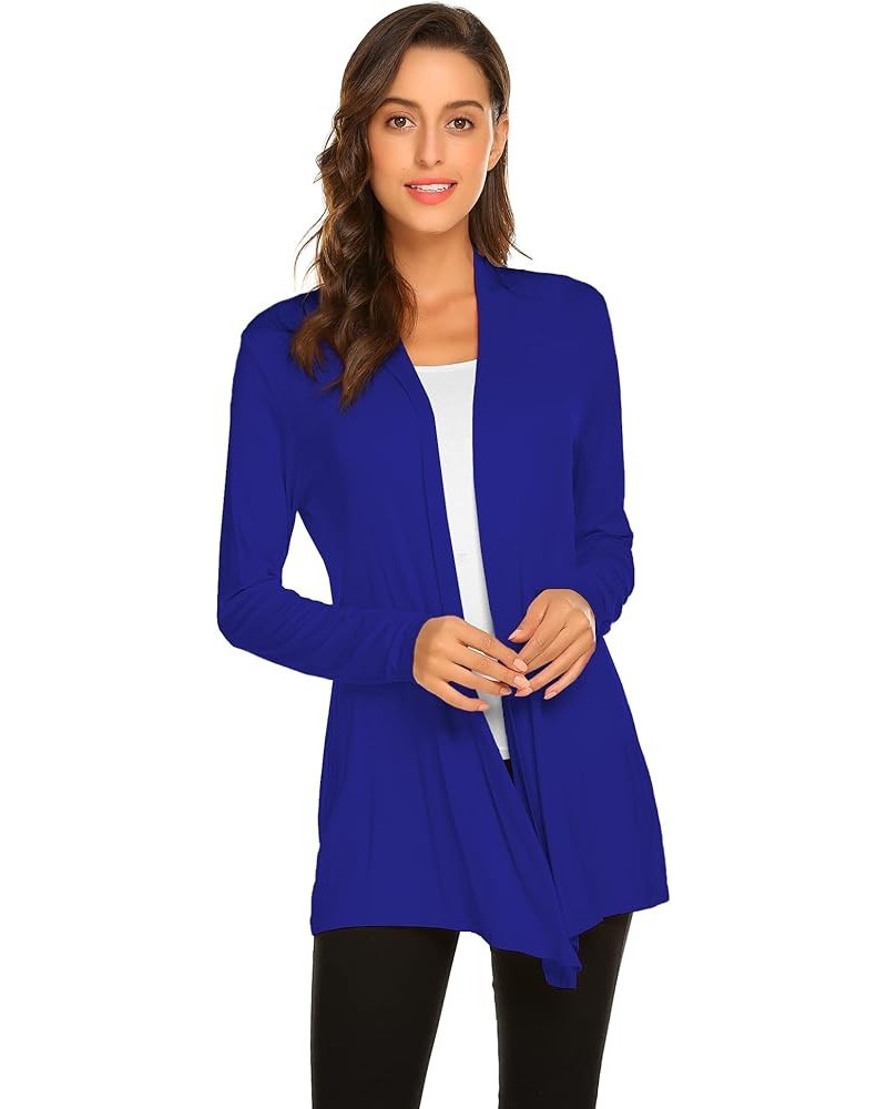 Womens Casual Lightweight Long Sleeve Cardigan Soft Drape Open Front Fall Dusters (S-3XL) Royal Blue $13.60 Sweaters