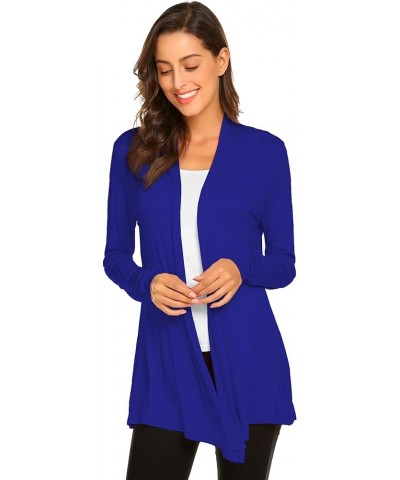 Womens Casual Lightweight Long Sleeve Cardigan Soft Drape Open Front Fall Dusters (S-3XL) Royal Blue $13.60 Sweaters