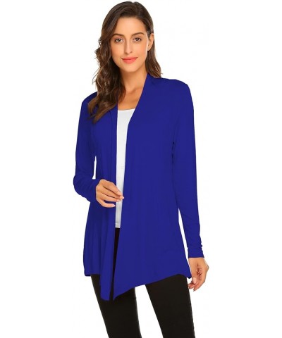 Womens Casual Lightweight Long Sleeve Cardigan Soft Drape Open Front Fall Dusters (S-3XL) Royal Blue $13.60 Sweaters