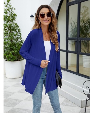 Womens Casual Lightweight Long Sleeve Cardigan Soft Drape Open Front Fall Dusters (S-3XL) Royal Blue $13.60 Sweaters