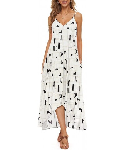 Women V-Neck Polka Dot Print Spaghetti Strap Boho Long Maxi Dresses Flower Ge Beige $9.84 Dresses