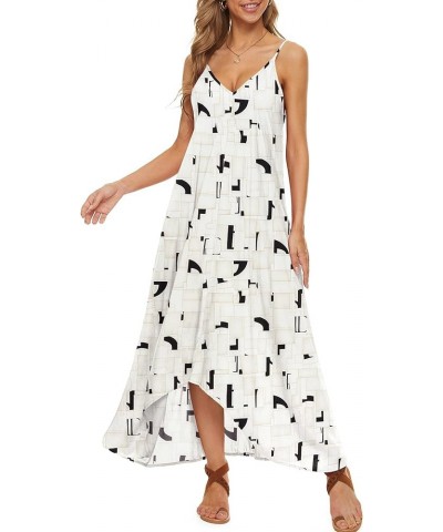 Women V-Neck Polka Dot Print Spaghetti Strap Boho Long Maxi Dresses Flower Ge Beige $9.84 Dresses