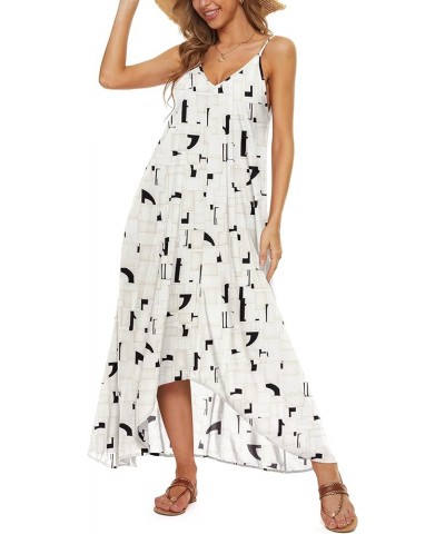 Women V-Neck Polka Dot Print Spaghetti Strap Boho Long Maxi Dresses Flower Ge Beige $9.84 Dresses