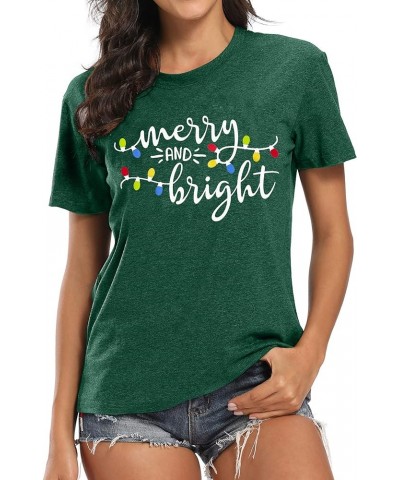 Christmas Shirts Womens Merry and Bright Shirt Xmas Holiday Tshirt Christmas Lights Tee Tops Green $12.25 T-Shirts