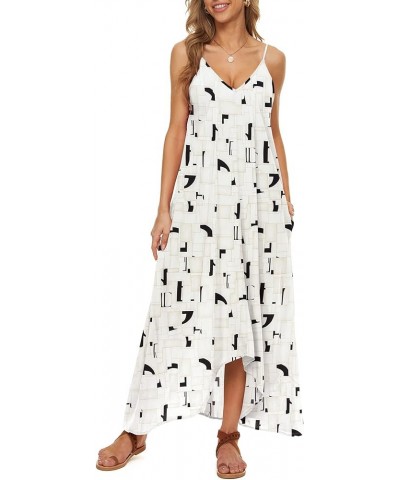 Women V-Neck Polka Dot Print Spaghetti Strap Boho Long Maxi Dresses Flower Ge Beige $9.84 Dresses