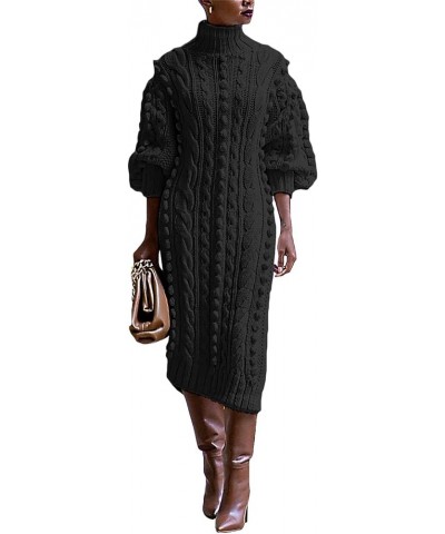 Women's Pullover Sweater Dress Fall Winter Turtleneck Ribbed Knit Chunky Crochet Midi Dress with Slit Black $28.49 Sweaters