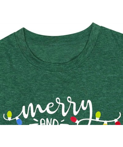 Christmas Shirts Womens Merry and Bright Shirt Xmas Holiday Tshirt Christmas Lights Tee Tops Green $12.25 T-Shirts