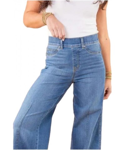 Spacehy Seamed Front Wide Leg Pants, Front Seam Denim Jeans Blue Short $16.95 Jeans