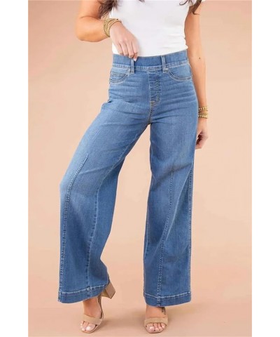 Spacehy Seamed Front Wide Leg Pants, Front Seam Denim Jeans Blue Short $16.95 Jeans