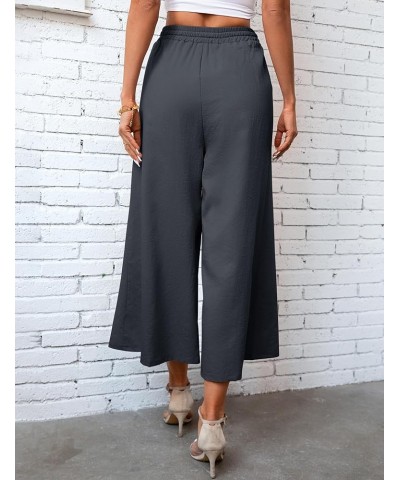 Women Linen Pants Palazzo Wide-Leg Drawstring Casual Loose Crop Elastic Waist Cotton Beach Pants Culottes Trousers Deep Gray ...