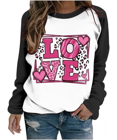 Women 2024 Valentine's Day Sweatshirt Love Heart Leopard Grahic Print Hoodies Long Sleeve Trendy Pullover Sweater G11 Black $...