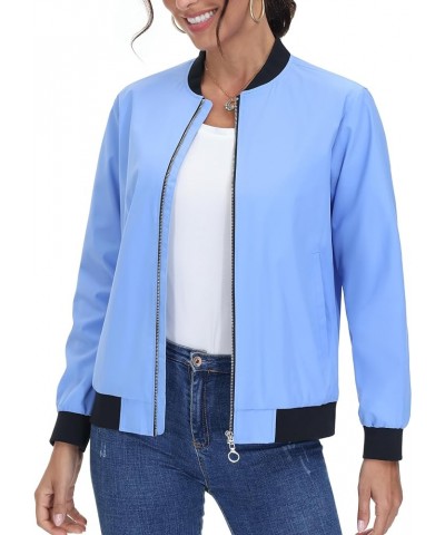 Women's Casual Bomber Jacket Lightweight Windbreaker Jackets Windproof Spring Fall Jackets with Pockets Light Blue $21.99 Jac...