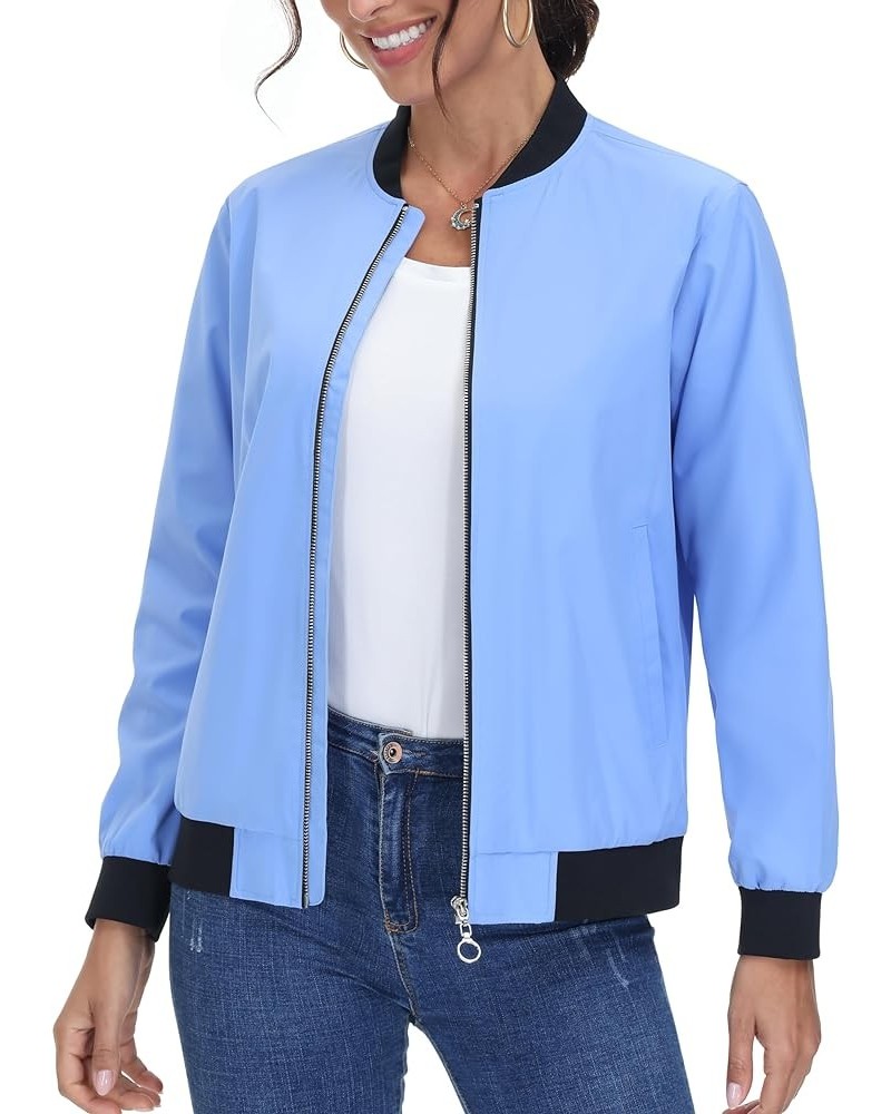 Women's Casual Bomber Jacket Lightweight Windbreaker Jackets Windproof Spring Fall Jackets with Pockets Light Blue $21.99 Jac...