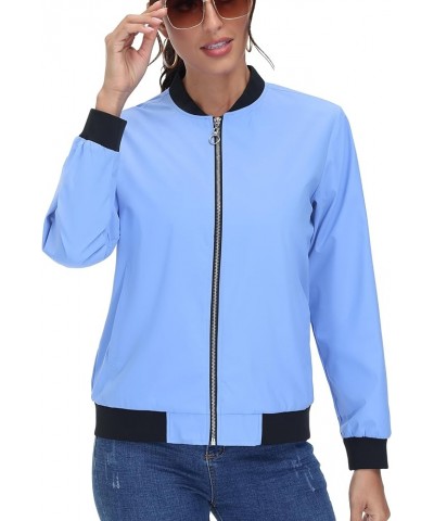 Women's Casual Bomber Jacket Lightweight Windbreaker Jackets Windproof Spring Fall Jackets with Pockets Light Blue $21.99 Jac...