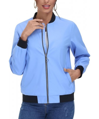 Women's Casual Bomber Jacket Lightweight Windbreaker Jackets Windproof Spring Fall Jackets with Pockets Light Blue $21.99 Jac...